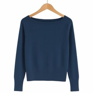 Vince Navy Blue Wool Cashmere Boat Neck Knit Sweater Size M
